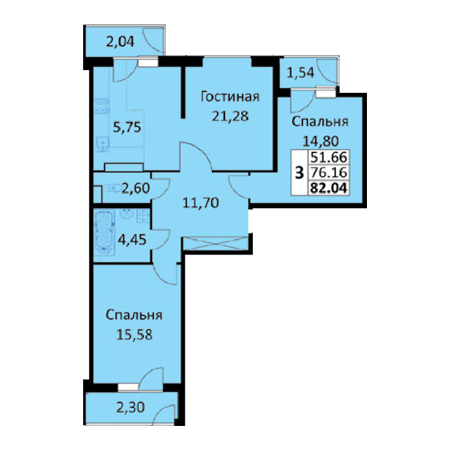 2 комнатная 82.04м²