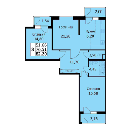 2 комнатная 82.2м²