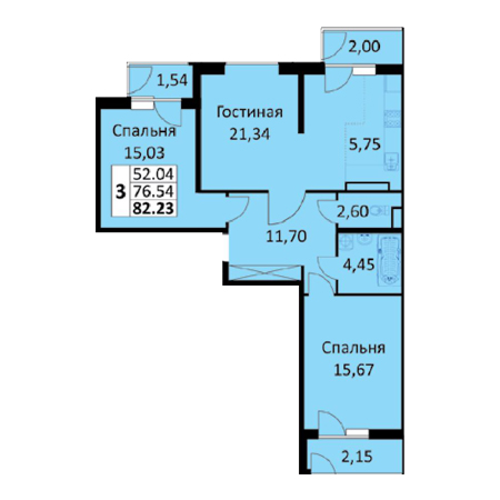 2 комнатная 82.23м²