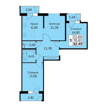 2 комнатная 82.49м²