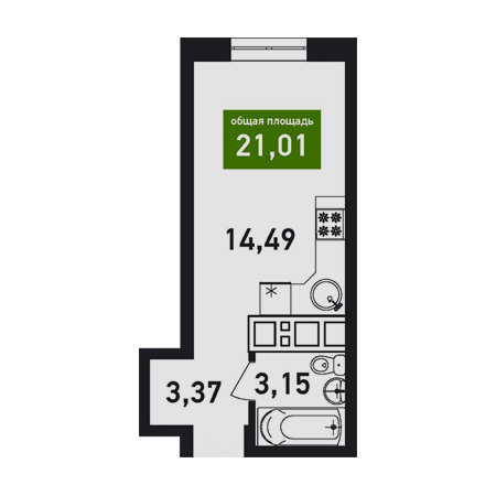 Студия 21.01м²