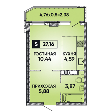 Студия 27.16м²