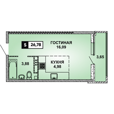 Студия 26.78м²