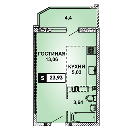 Студия 23.93м²