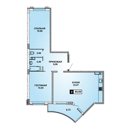 2 комнатная 83.5м²