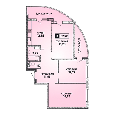 3 комнатная 82.92м²