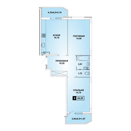 2 комнатная 65.25м²