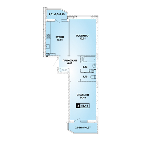 2 комнатная 53.46м²