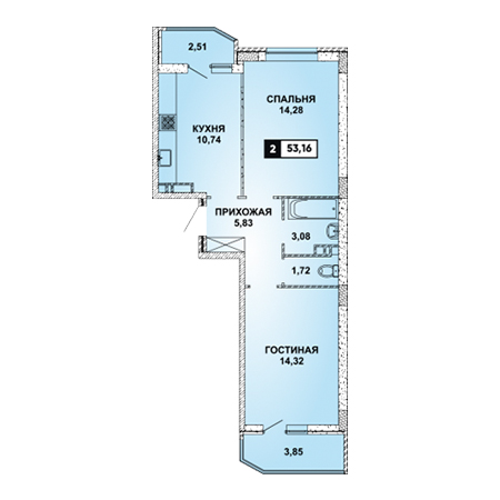 2 комнатная 53.16м²