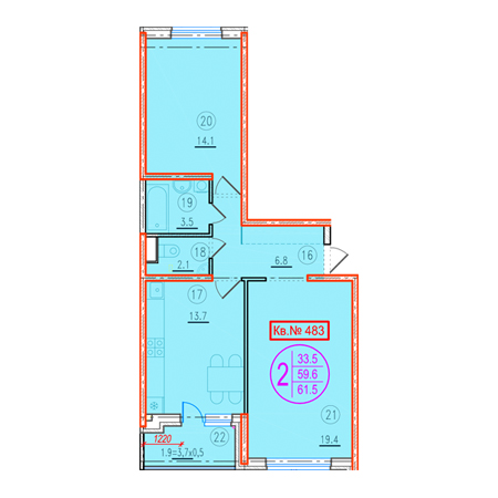 2 комнатная 61.5м²