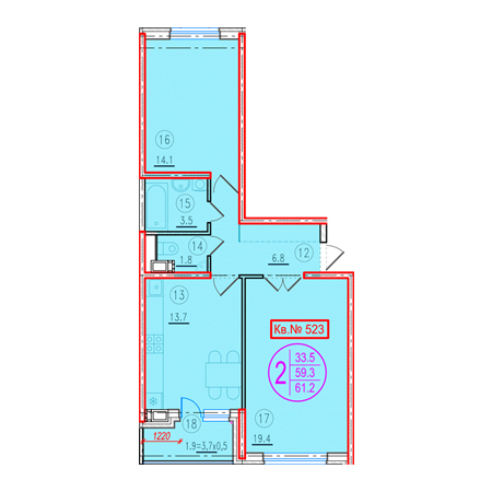 2 комнатная 61.2м²