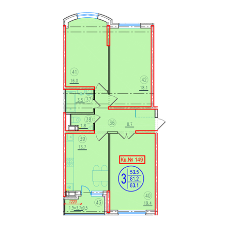 3 комнатная 83.1м²