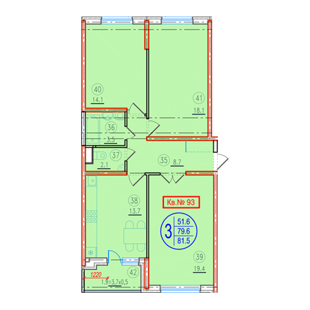 3 комнатная 81.5м²