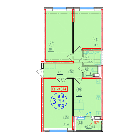 3 комнатная 81.2м²