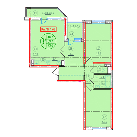 2 комнатная 73.6м²