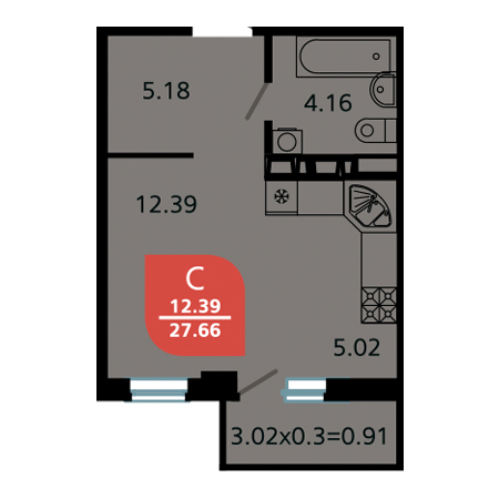 Студия 27.66м²