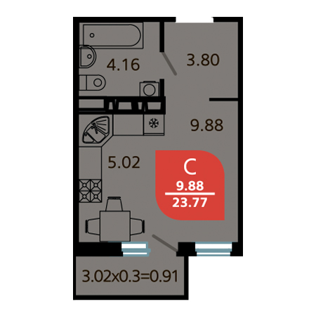 Студия 23.77м²