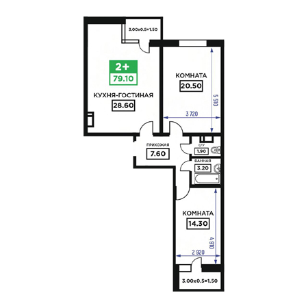 2 комнатная 79.1м²