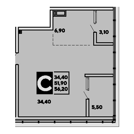 Студия 56.2м²