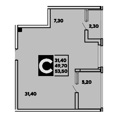 Студия 53.4м²