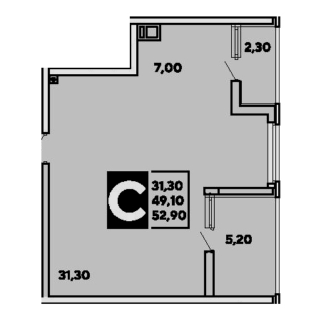 Студия 52.9м²