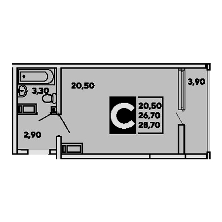 Студия 28.7м²