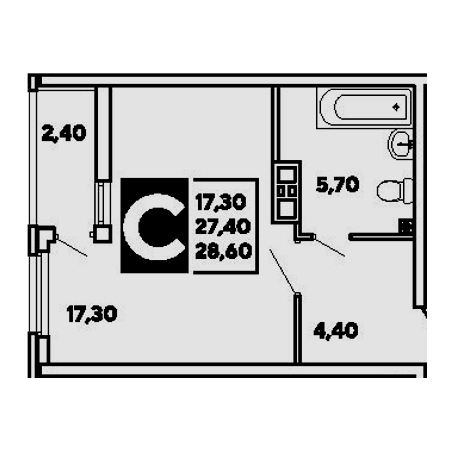 Студия 28.6м²