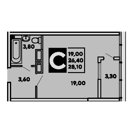 Студия 28.1м²