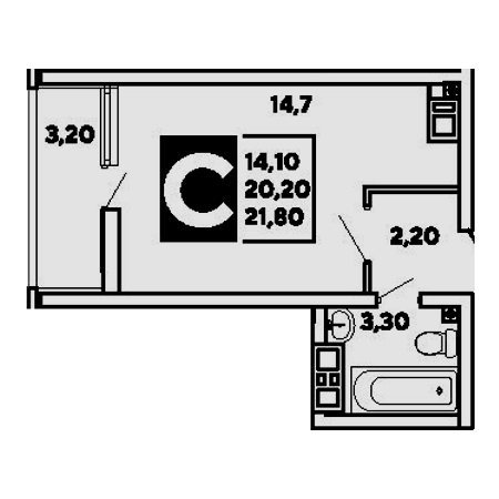 Студия 21.8м²