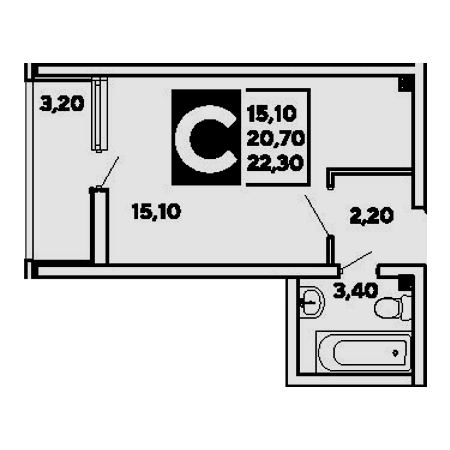 Студия 22.3м²