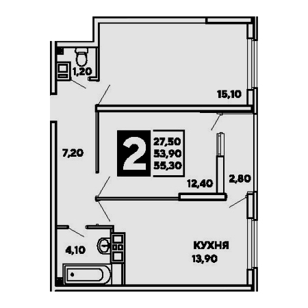 2 комнатная 55.3м²