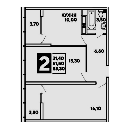 2 комнатная 55.3м²