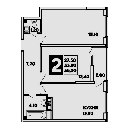 2 комнатная 55.2м²