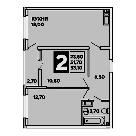 2 комнатная 53.1м²