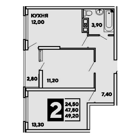 2 комнатная 49.2м²