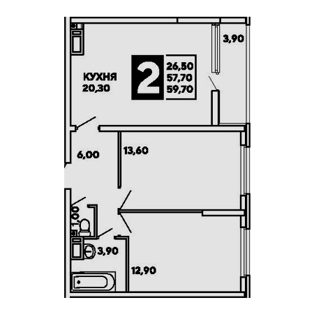 2 комнатная 59.7м²