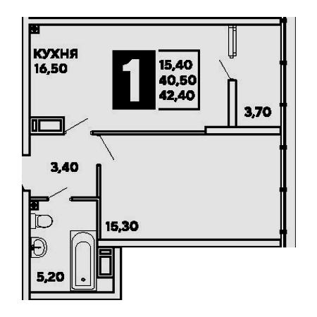 2 комнатная 42.4м²