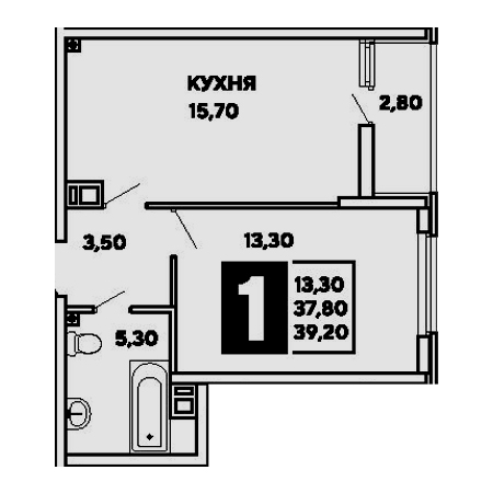 1 комнатная 39.2м²