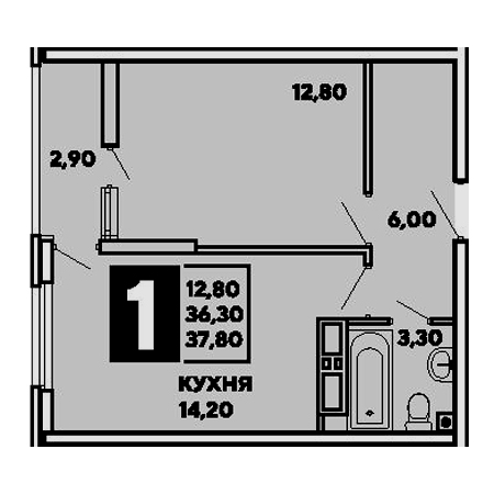 1 комнатная 37.8м²