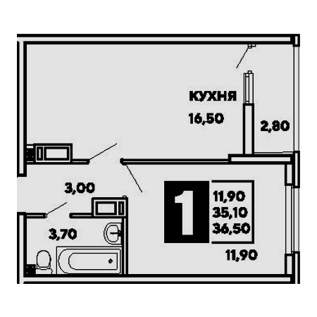 1 комнатная 36.5м²