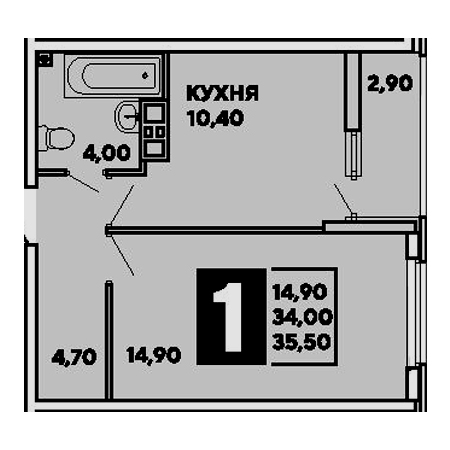 1 комнатная 35.5м²