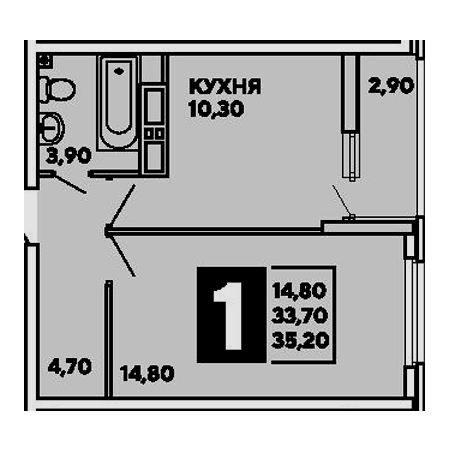 1 комнатная 35.2м²