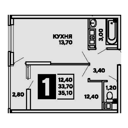 1 комнатная 35.1м²