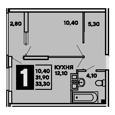 1 комнатная 33.1м²