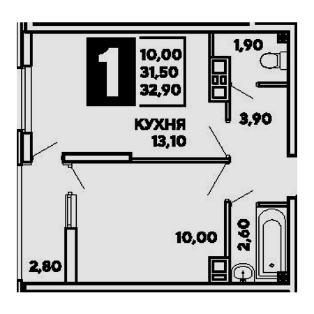 1 комнатная 32.9м²