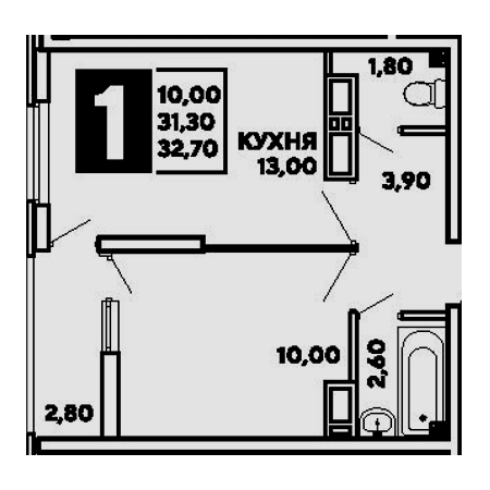 1 комнатная 32.7м²