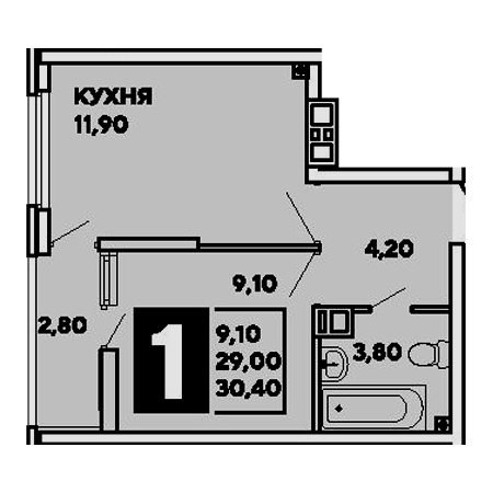 1 комнатная 30.4м²