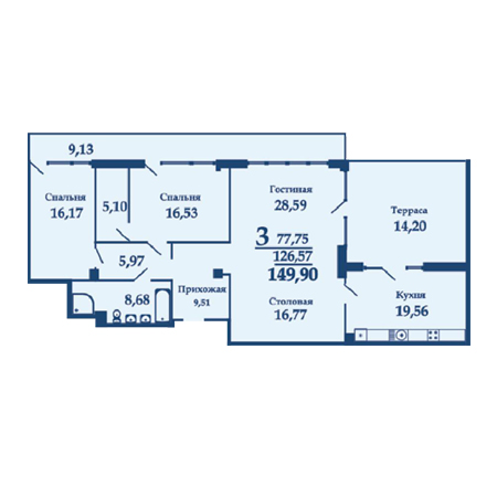 Пентхаус 149.9м²