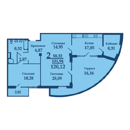 Пентхаус 120.12м²