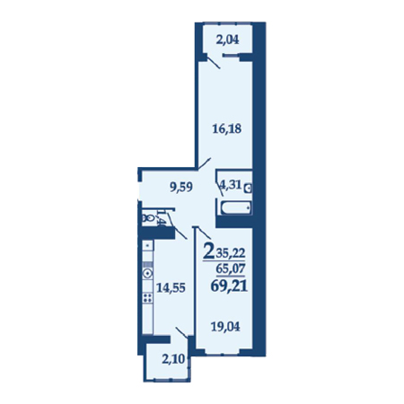 2 комнатная 69.21м²